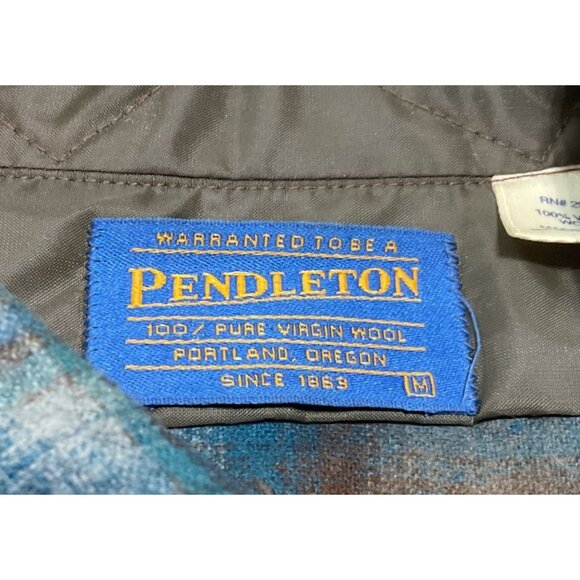 Pendleton Plaid Button-Up Shirt Size M 100% Virgin Wool Blue & Gray Long Sleeve - Picture 3 of 5